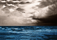 At Sea - Black and White with Blue Modern Ocean Photo Art.